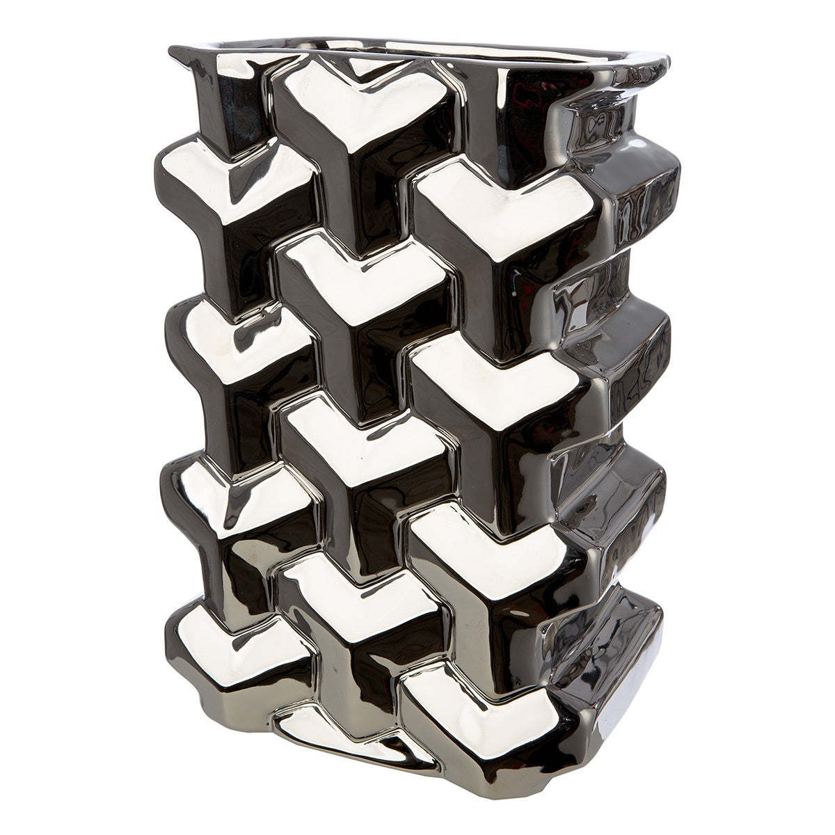 Βάζο Ορθογώνιο Κεραμικό Ασημί Χρώμα 15x10x22