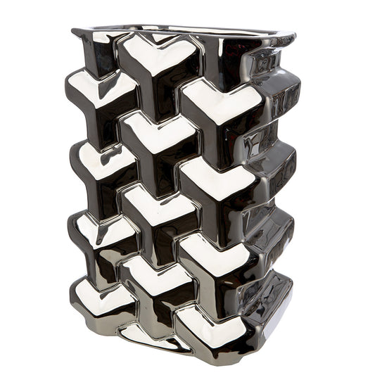 Βάζο Διακοσμητικό Αντικείμενο Ορθογώνιο Κεραμικό Ασημί Χρώμα 20x13x30