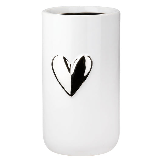 Βάζο Καρδιά Μοτίφ Κεραμικό Λευκό 9x9x16