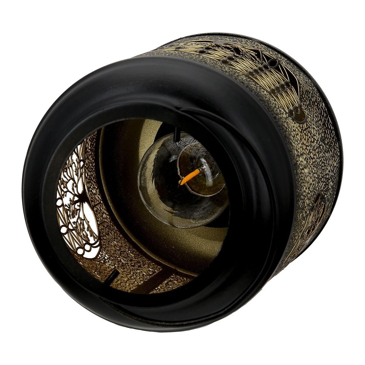 Φανάρι (LED) Κυλινδρικό Μοτίβο Ελέφαντα Μεταλλικό Μαύρο 14x14x20