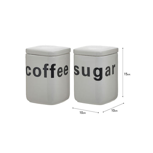 Δοχεία Καφέ/Ζάχαρης Πορσελάνινα Λευκά/Μαύρα 10x10x15 (2 Τεμ.)
