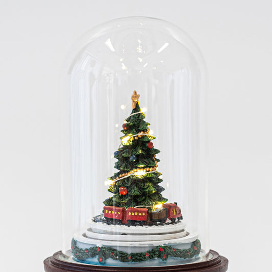 ΓΥΑΛΙΝΟΣ ΘΟΛΟΣ ΜΕ ΦΩΤΙΖΟΜΕΝΟ ΔΕΝΤΡΟ ΣΤΟ ΕΣΩΤΕΡΙΚΟ ΤΟΥ ΜΠΑΤΑΡΙΑΣ LED ΜΕ ΜΟΥΣΙΚΗ ΚΑΙ ΚΙΝΗΣΗ 14x14x20