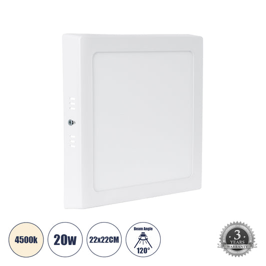 60204 Εξωτερικό LED Panel 22x22cm 20W 2120lm 120° AC 220-240V IP20 Μ22 x Π22 x Υ3cm Φυσικό Λευκό 4500K