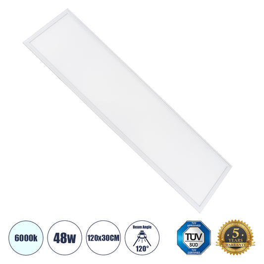 60212 Χωνευτό LED Panel Milky Super Slim 120x30cm 48W 4800lm 120° CRI≥80Ra UGR<19 AC 220-240V IP20 Μ120 x Π30 x Υ1.5cm - Ψυχρό Λευκό 6000K - TÜV Certified Driver