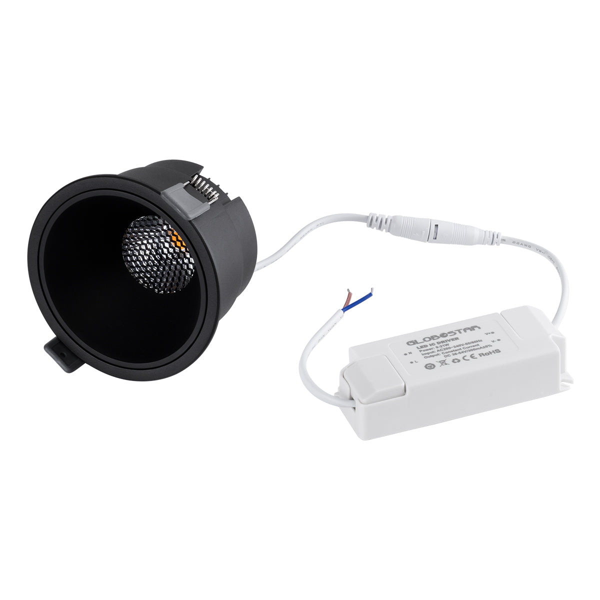 PLUTO-B 60263 Recessed Downlight Spot with Honeycomb Anti-Glare Reflector LED 15W 1875lm 38° AC 220-240V IP20 Warm White 2700K - Bridgelux COB Chip & TÜV SÜD Driver - Matte Black - L10.4 x W10.4 x H6.5 / Q9.5