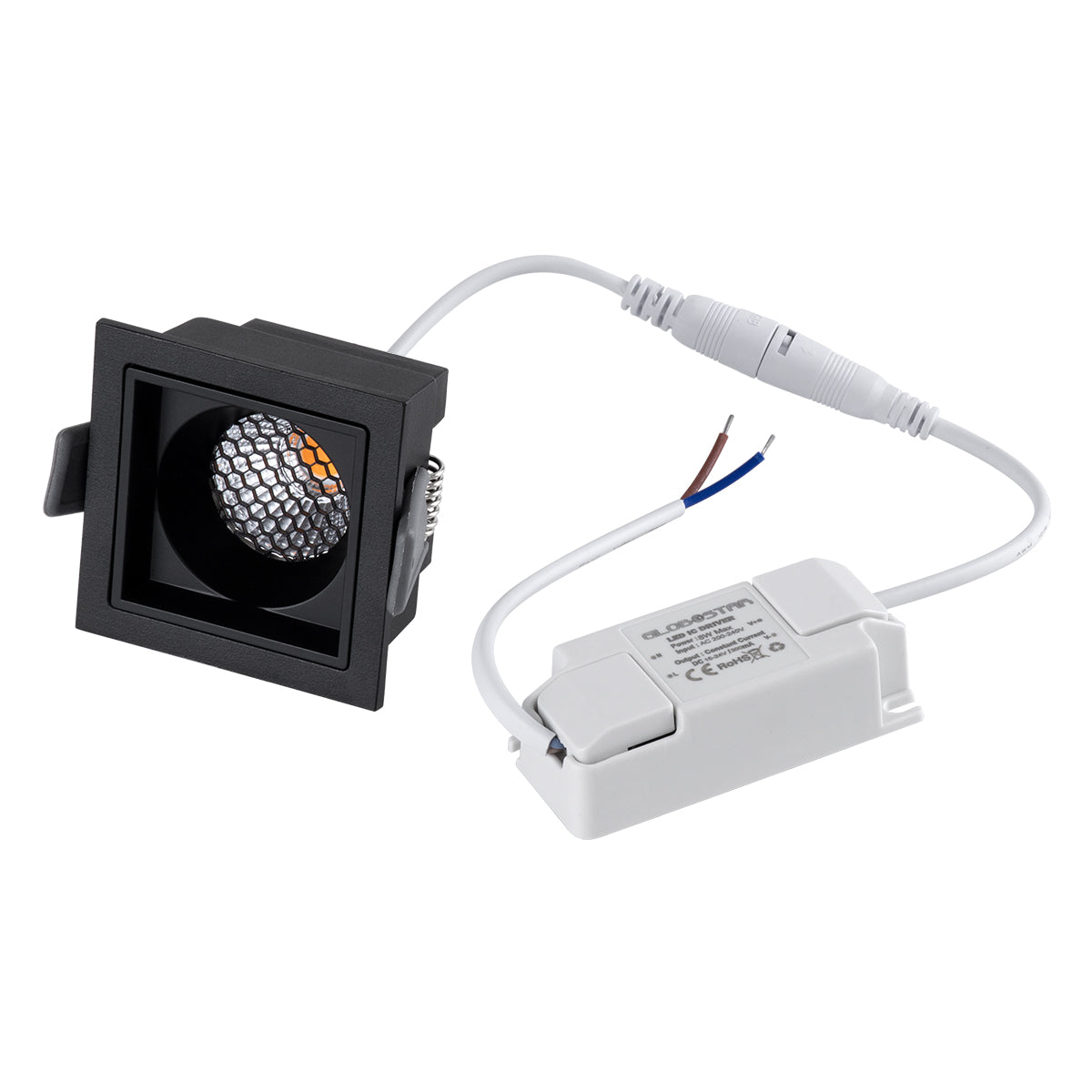 PLUTO-S 60269 Χωνευτό LED Spot Downlight TrimLess Μ6.4xΠ6.4cm 7W 875lm 38° AC 220-240V IP20 Μ6.4 x Π6.4 x Υ4.9cm - Τετράγωνο - Μαύρο & Anti-Glare HoneyComb - Θερμό Λευκό 2700K - Bridgelux COB