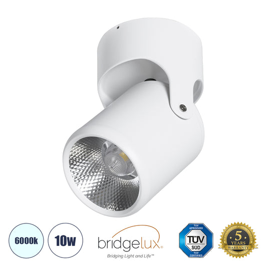 DETRONIC 60500 Επιφανειακό Κινούμενο Spot Downlight LED 10W 1350lm 24° AC 220-240V IP20 Φ9cm x Υ16cm - Στρόγγυλο - Λευκό - Ψυχρό Λευκό 6000K - Bridgelux COB - TÜV Certified Driver
