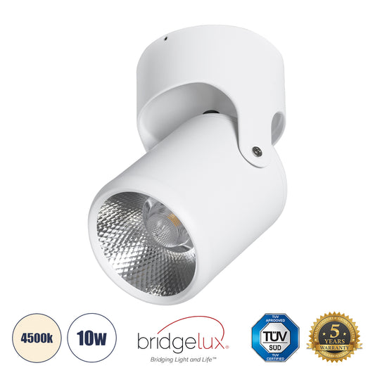 DETRONIC 60501 Επιφανειακό Κινούμενο Spot Downlight LED 10W 1300lm 24° AC 220-240V IP20 Φ9cm x Υ16cm - Στρόγγυλο - Λευκό - Φυσικό Λευκό 4500K - Bridgelux COB - TÜV Certified Driver