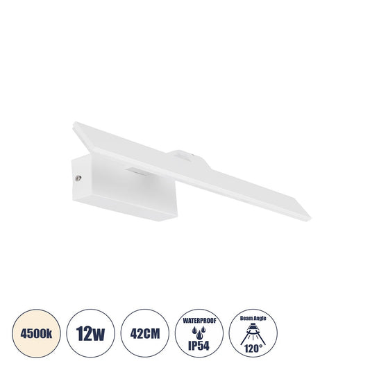 MIRROR 60512 Φωτιστικό Τοίχου - Απλίκα LED 12W 1440lm 120° AC 85-265V IP54 Φυσικό Λευκό 4500K Λευκό Μέταλλο - Μ42 x Π5 x Υ15cm