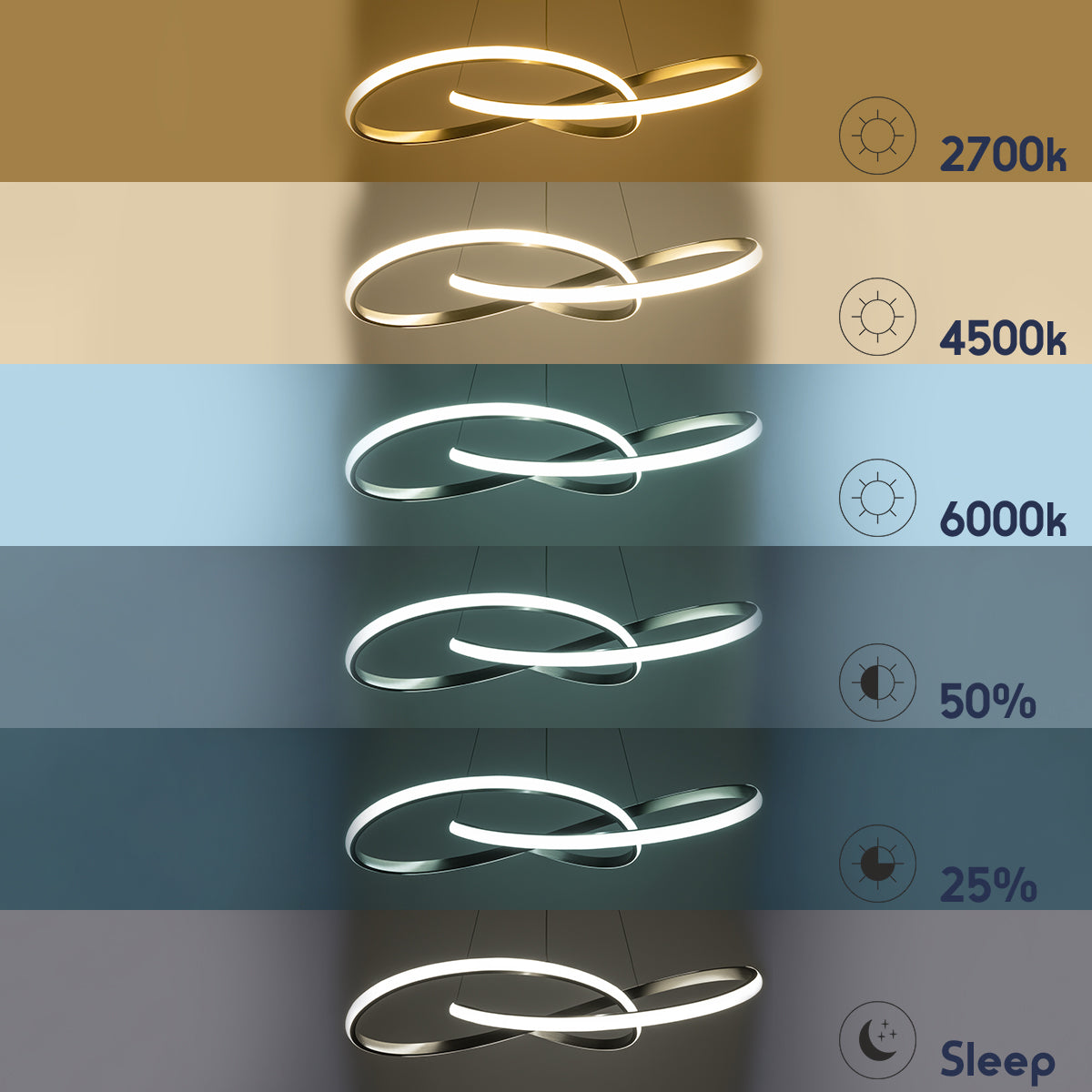 DEXTER 60915 Κρεμαστό Φωτιστικό Οροφής Design LED CCT 90W 10080lm 300° AC 220-240V - Εναλλαγή Φωτισμού μέσω Τηλεχειριστηρίου All In One Ψυχρό 6000k+Φυσικό 4500k+Θερμό 2700k Dimmable Φ73cm - Νίκελ Βούρτσας