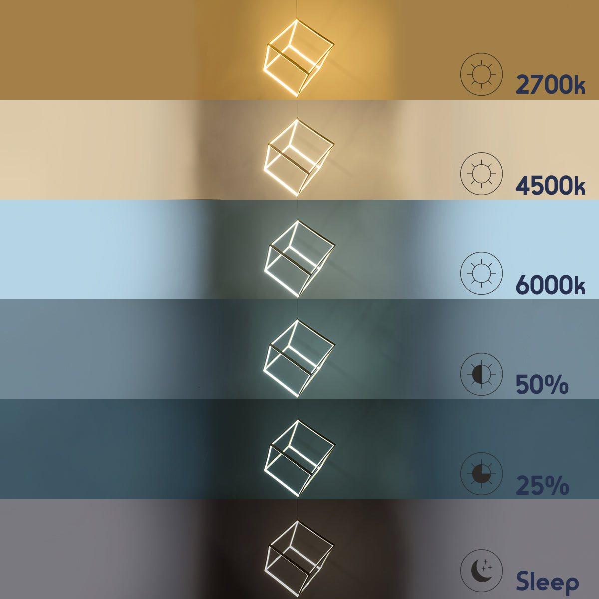 KIBOO 60930 Μοντέρνο Κρεμαστό Φωτιστικό Οροφής LED 36W 4150lm 360° AC 220-240V IP20 Ρυθμιζόμενο Λευκό CCT με Χειριστήριο από 2700K έως 6000K Dimmable - Lumileds SMD Chip - Χρυσό Βούρτσας - Μ40 x Π40 x Υ40