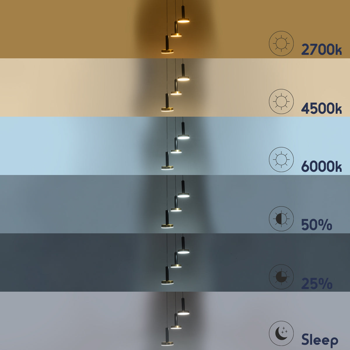 ZANE 60934 Κρεμαστό Φωτιστικό Design LED CCT 54W 6048lm 120° AC 220-240V IP20 - Εναλλαγή Φωτισμού μέσω Τηλεχειριστηρίου All In One Ψυχρό 6000k+Φυσικό 4500k+Θερμό 2700k Dimmable - Φ40 x Υ20cm - Μαύρο & Χρυσό