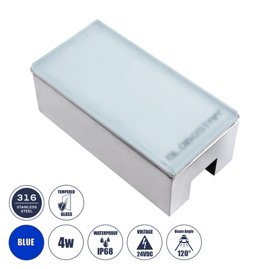 CYBOLITHOS 60952 Χωνευτό Φωτιστικό Σποτ Δαπέδου LED 4W 400lm 120° DC 24V Αδιάβροχο IP68 IK06 Μ20 x Π10 x Υ8cm Μπλε Dimmable - Tempered Γαλακτερό Γυαλί & Ανοξείδωτο Ατσάλι - Bridgelux Chip