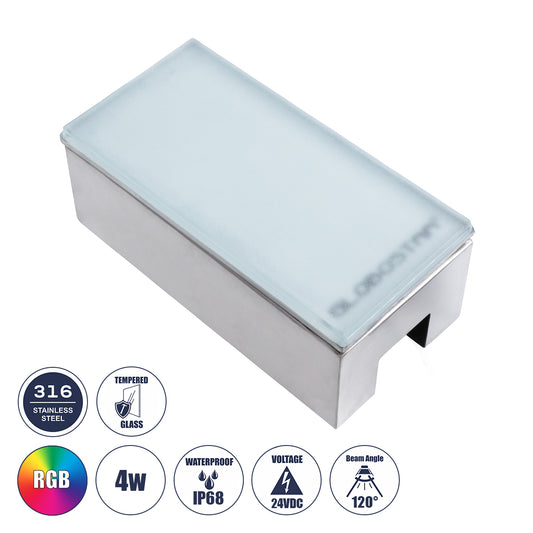 CYBOLITHOS 60953 Χωνευτό Φωτιστικό Σποτ Δαπέδου LED 4W 400lm 120° DC 24V Αδιάβροχο IP68 IK06 Μ20 x Π10 x Υ8cm RGB Dimmable - Tempered Γαλακτερό Γυαλί & Ανοξείδωτο Ατσάλι - Bridgelux Chip