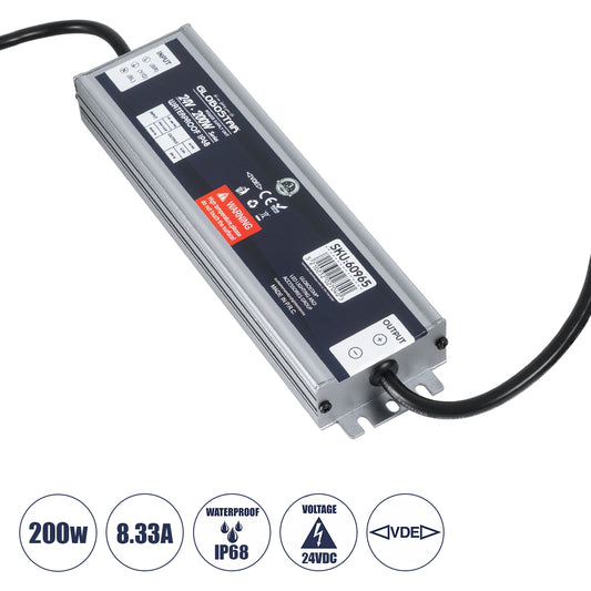 LUMISPLASH 60965 Τροφοδοτικό/Μετασχηματιστής Class II SELV 200W 8.33A DC 24V Αδιάβροχο IP68 - AC 220-240V σε DC 24V - Μ21.5 x Π5.5 x Υ2.5