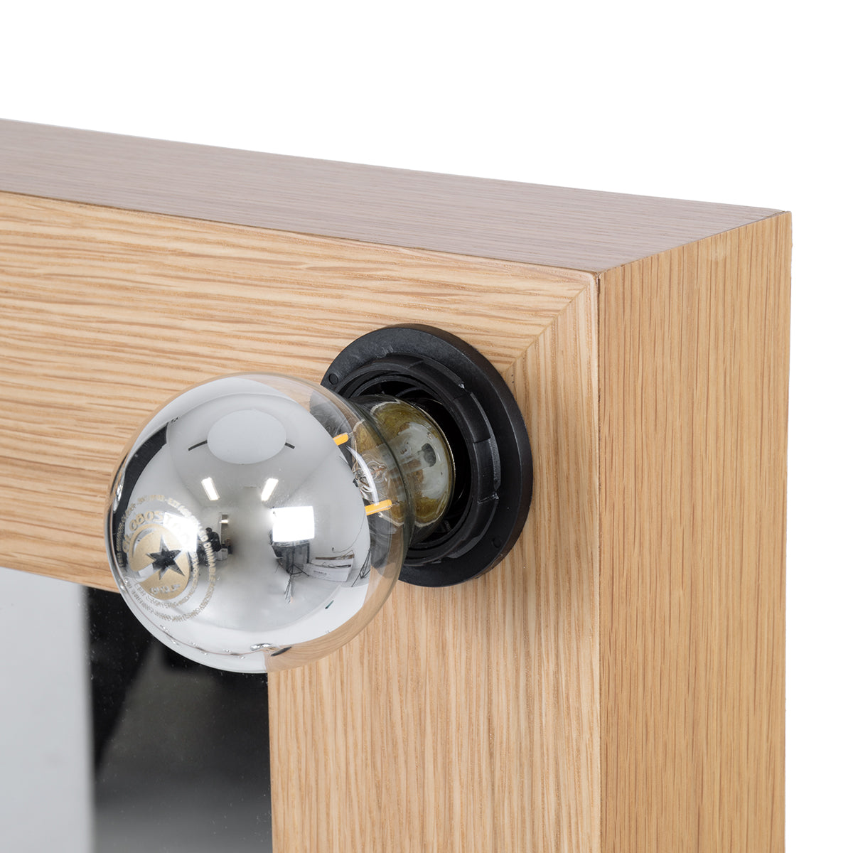 MAKEUP MIRROR-60x90-1 Μοντέρνος Καθρέπτης Μακιγιάζ με Πλαίσιο Φυσικού Ξύλου με Διακόπτη On/Off 10 x E27 AC220-240V - Μ60 x Π7 x Υ90cm - Μπεζ Δρυς