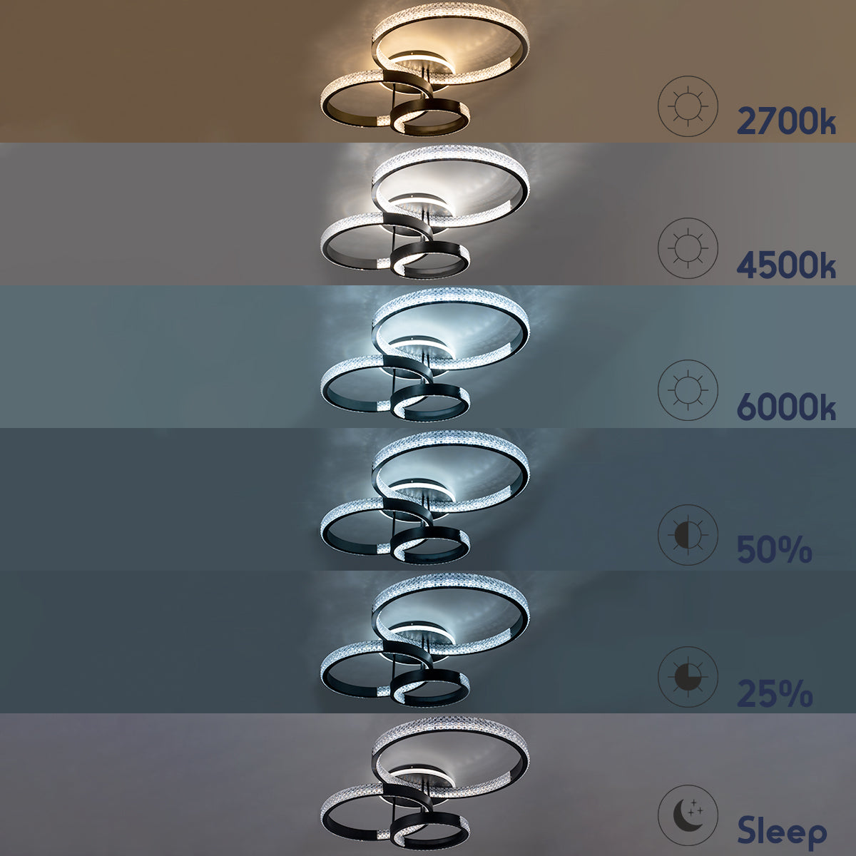 DIAMOND 61114 Φωτιστικό Οροφής Δαχτυλίδι-Κύκλος LED CCT 100W 12123lm 360° AC 220-240V - Εναλλαγή Φωτισμού μέσω Τηλεχειριστηρίου All In One Ψυχρό 6000k+Φυσικό 4500k+Θερμό 2700k Dimmable Φ30+40+50cm+BackLight - Μαύρο