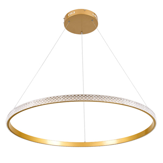 DIAMOND 61133 Κρεμαστό Φωτιστικό Δαχτυλίδι-Κύκλος LED CCT 67W 7689lm 360° AC 220-240V - Εναλλαγή Φωτισμού μέσω Τηλεχειριστηρίου All In One Ψυχρό 6000k+Φυσικό 4500k+Θερμό 2700k Dimmable Φ80cm - Χρυσό Βούρτσας