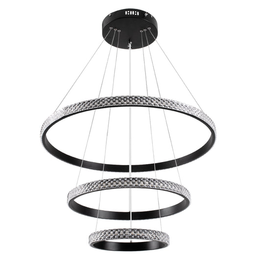 DIAMOND TRIO 61136 Μοντέρνο Κρεμαστό Φωτιστικό Οροφής LED 100W 12123lm 360° AC 220-240V IP20 Ρυθμιζόμενο Λευκό CCT με Χειριστήριο από 2700K έως 6000K Dimmable - Lumileds SMD Chip - Μαυρό Ματ - Μ60 x Π60 x Υ60