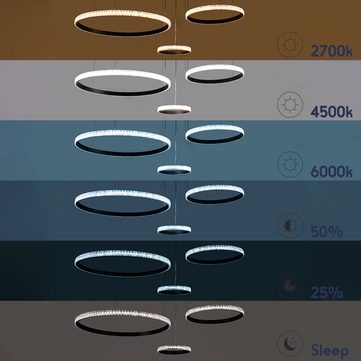 DIAMOND TRIO 61142 Μοντέρνο Κρεμαστό Φωτιστικό Οροφής LED 100W 12123lm 360° AC 220-240V IP20 Ρυθμιζόμενο Λευκό CCT με Χειριστήριο από 2700K έως 6000K Dimmable - Lumileds SMD Chip - Μαυρό Ματ - Μ110 x Π110 x Υ60