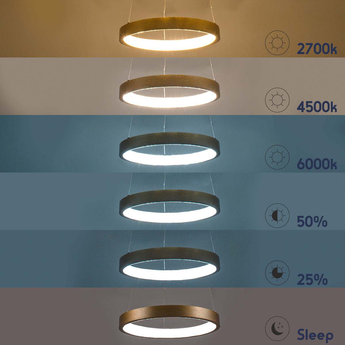 NEMESIS 61157 Κρεμαστό Φωτιστικό Δαχτυλίδι-Κύκλος LED CCT 30W 3513lm 360° AC 220-240V - Εναλλαγή Φωτισμού μέσω Τηλεχειριστηρίου All In One Ψυχρό 6000k+Φυσικό 4500k+Θερμό 2700k Dimmable Φ40cm - Χρυσό Βούρτσας