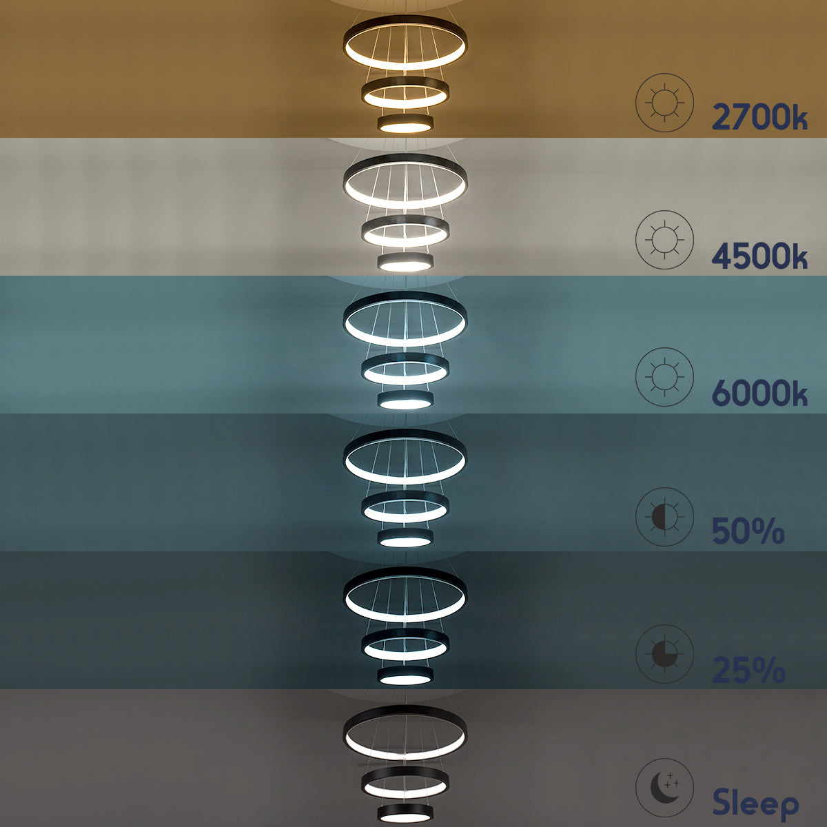 NEMESIS TRIO 61170 Μοντέρνο Κρεμαστό Φωτιστικό Οροφής LED 120W 14723lm 360° AC 220-240V IP20 Ρυθμιζόμενο Λευκό CCT με Χειριστήριο από 2700K έως 6000K Dimmable - Lumileds SMD Chip - Μαύρο Ματ - Μ80 x Π80 x Υ60