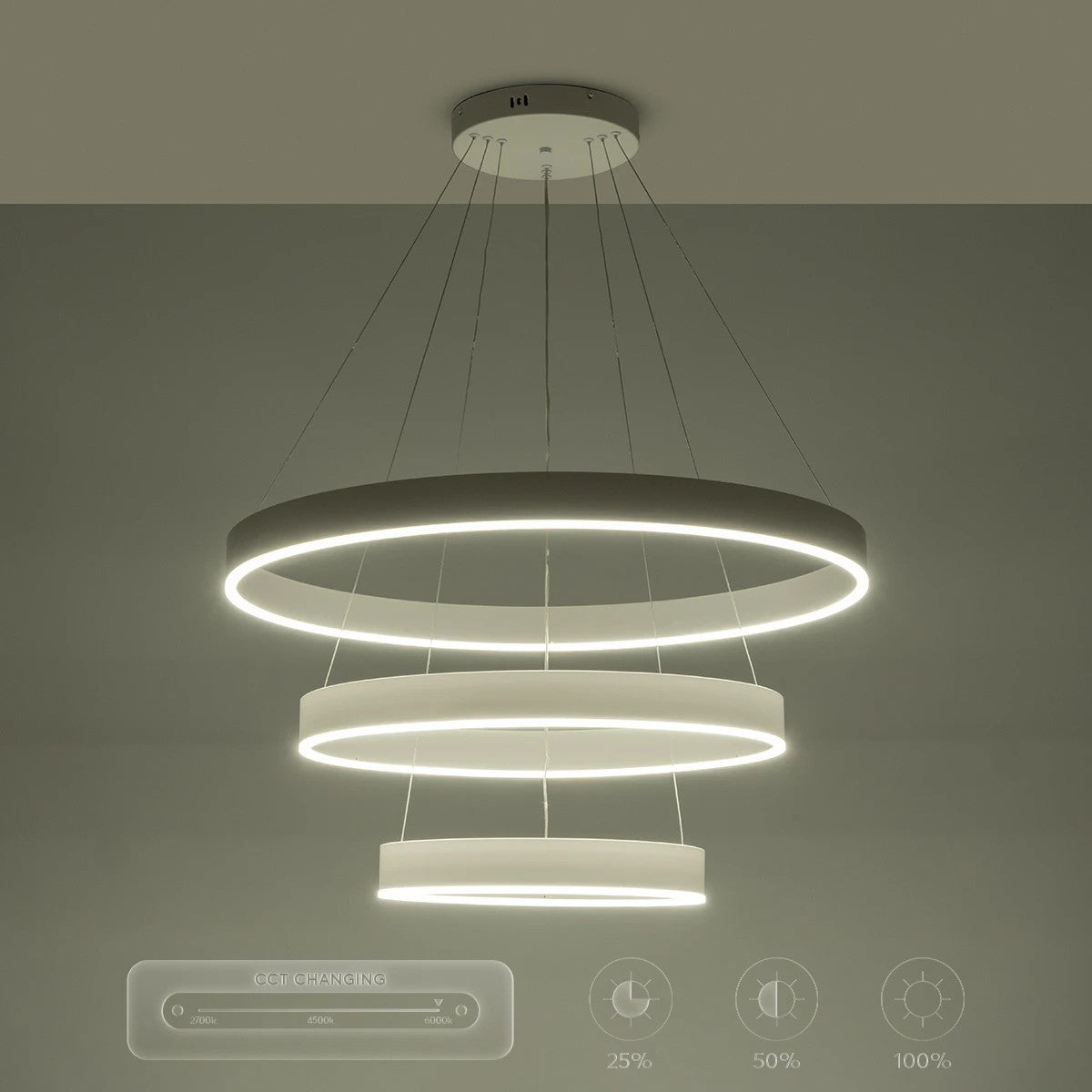 VENOM TRIO 61189 Μοντέρνο Κρεμαστό Φωτιστικό Οροφής LED 120W 14158lm 120° AC 220-240V IP20 Ρυθμιζόμενο Λευκό CCT με Χειριστήριο από 2700K έως 6000K Dimmable - Lumileds SMD Chip - Λευκό Ματ - Μ80 x Π80 x Υ60