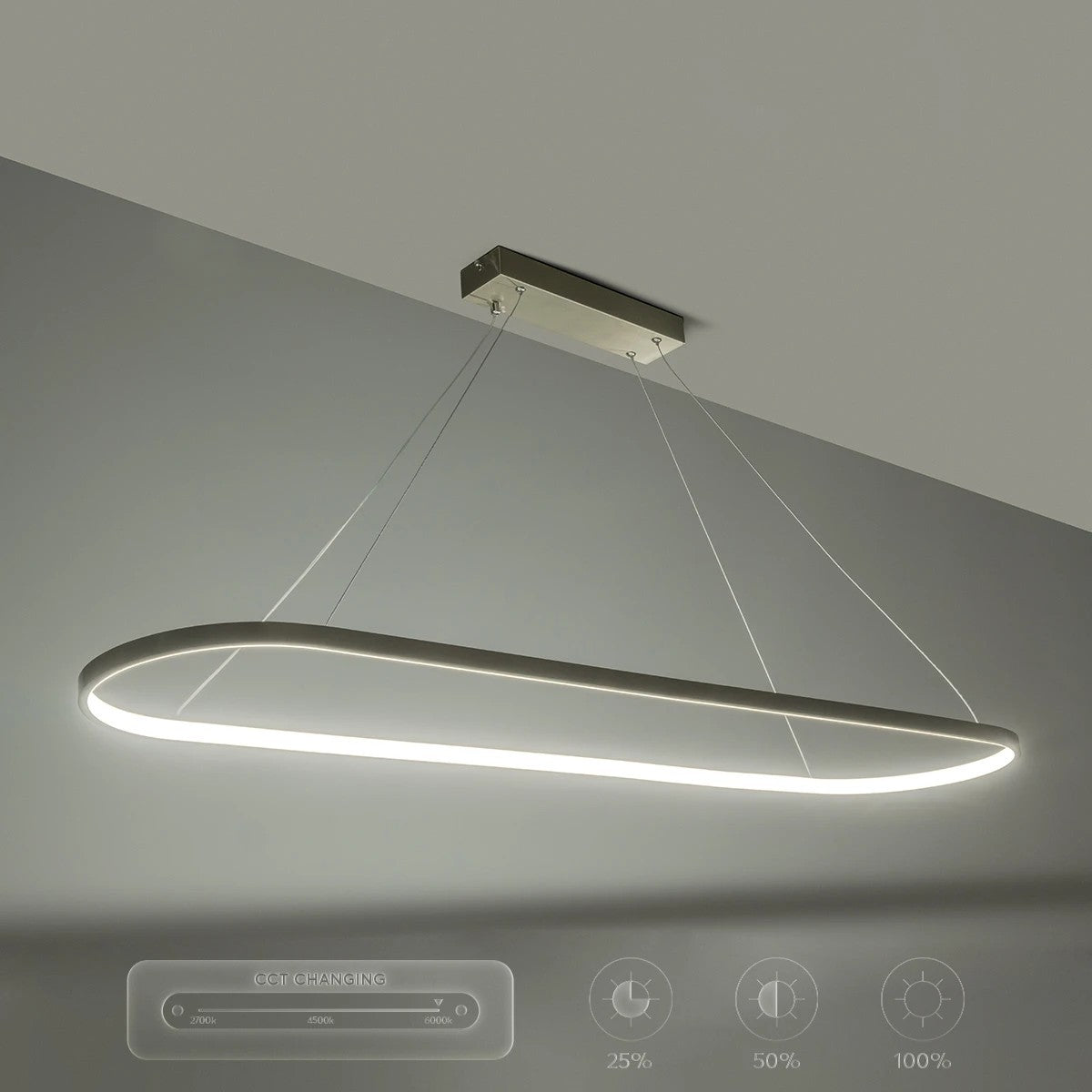 BOLIVAR 61273 Μοντέρνο Κρεμαστό Φωτιστικό Οροφής LED 54W 6210lm 360° AC 220-240V IP20 Ρυθμιζόμενο Λευκό CCT με Χειριστήριο από 2700K έως 6000K Dimmable - Lumileds SMD Chip - Νίκελ Βούρτσας - Μ120 x Π30 x Υ2