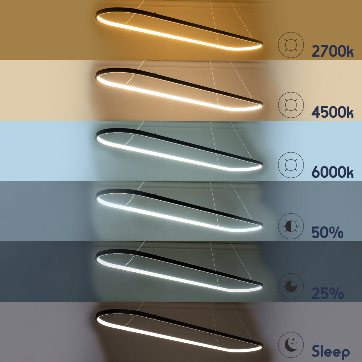 BOLIVAR 61274 Μοντέρνο Κρεμαστό Φωτιστικό Οροφής LED 54W 6210lm 360° AC 220-240V IP20 Ρυθμιζόμενο Λευκό CCT με Χειριστήριο από 2700K έως 6000K Dimmable - Lumileds SMD Chip - Χρυσό Βούρτσας - Μ120 x Π30 x Υ2