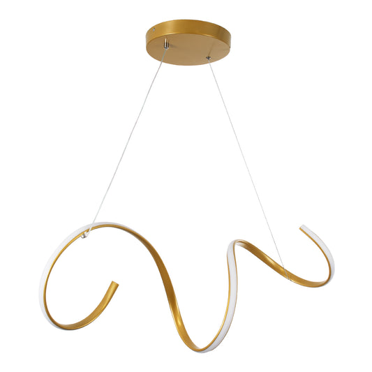 SPIRALE 61286 Μοντέρνο Κρεμαστό Φωτιστικό Οροφής LED 75W 8400lm 300° AC 220-240V IP20 Ρυθμιζόμενο Λευκό CCT με Χειριστήριο από 2700K έως 6000K Dimmable - Lumileds SMD Chip - Χρυσό Βούρτσας - Μ72 x Π25 x Υ30