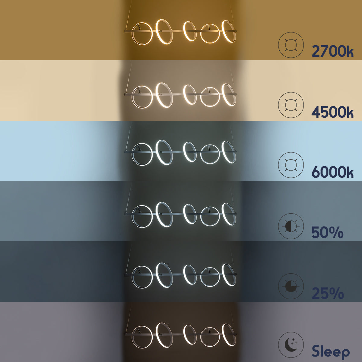 CIRCOLARE 61320 Κρεμαστό Φωτιστικό Οροφής Design LED CCT 75W 8400lm 360° AC 220-240V - Εναλλαγή Φωτισμού μέσω Τηλεχειριστηρίου All In One Ψυχρό 6000k+Φυσικό 4500k+Θερμό 2700k Dimmable Μ120 x Π25 x Υ25cm - Λευκό