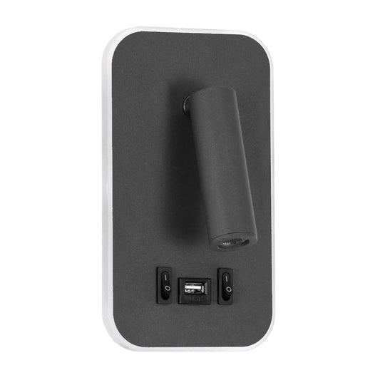 LADY-O 61365 Μοντέρνο Φωτιστικό Τοίχου - Απλίκα Ξενοδοχείου Reading Light με Φορτιστή USB 3A LED 10W 1000lm 36° & 360° AC 220-240V IP20 Φυσικό Λευκό 4500K - Bridgelux COB Chip & TÜV SÜD Driver - Γκρι Ανθρακί Ματ - Μ10.5 x Π10 x Υ18.5