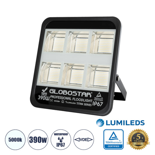 TITAN 61435 Προβολέας για Γήπεδα Tennis & Ποδοσφαίρου 5x5 LED 390W 48750lm 60°x90° AC 220-240V Αδιάβροχο IP67 Φυσικό Λευκό 5000K - Lumileds SMD Chip - TÜV Rheinland Certified - Μαύρο Ματ - Μ32 x Π8 x Υ35