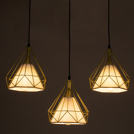 EIFFEL 61571 Vintage Κρεμαστό Φωτιστικό Οροφής Τρίφωτο 3 x E27 Χρυσό Μεταλλικό Πλέγμα με Λευκό Ύφασμα Μ68 x Π25 x Υ130cm