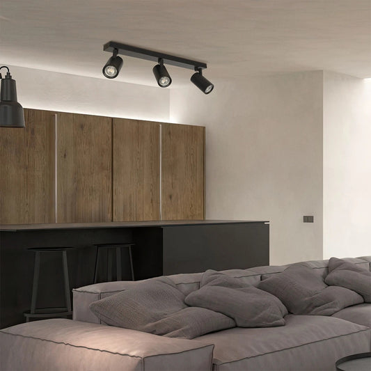 SPOTA KLV-101-0138 Κινούμενο Φωτιστικό Σποτ Οροφής για 3 Λάμπες MR16 με Ντουί GU10 AC 220-240V IP20 - Μαύρο Ματ - Μ48 x Π6.2 x Υ14