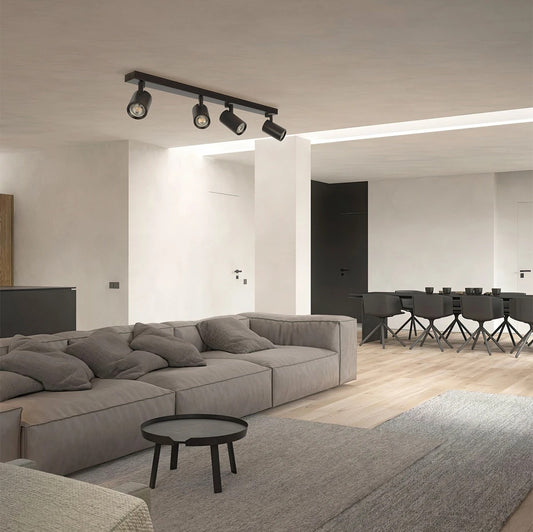 SPOTA KLV-101-0140 Κινούμενο Φωτιστικό Σποτ Οροφής για 4 Λάμπες MR16 με Ντουί GU10 AC 220-240V IP20 - Μαύρο Ματ - Μ64 x Π6 x Υ14