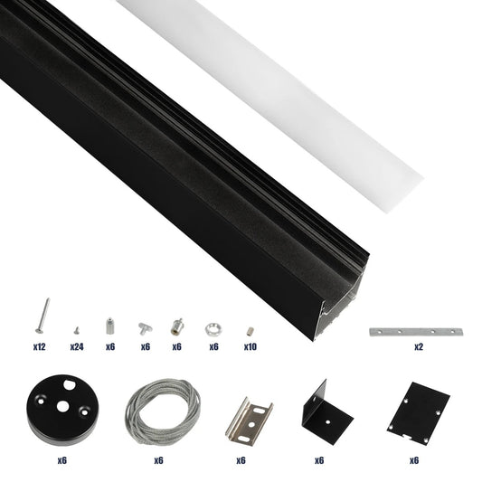 ALP-LINEAR BRIGHTRAIL 61775-3M Επιφανειακό / Κρεμαστό Προφίλ Αλουμινίου με Λευκό Γαλακτερό Πατητό Κάλυμμα για Ταινίες LED IP20 - Μαύρο Ματ - Μ300 x Π5 x Υ7.5cm