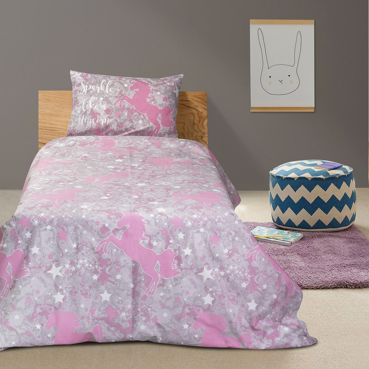 Σεντόνι Μονό Φωσφοριζέ με Μαξιλαροθήκη Centaur Art 6177 170x240εκ Γκρι