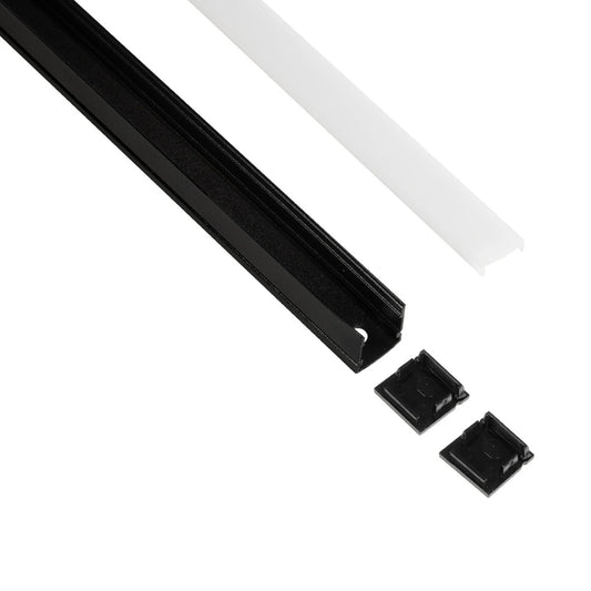 ALP-LINEAR GLOWTRACK 61797-3M Επιφανειακό Προφίλ Αλουμινίου με Λευκό Γαλακτερό Πατητό Κάλυμμα για Ταινίες LED IP20 - Μαύρο Ματ - Μ30 x Π2 x Υ2cm - Πακέτο 5 Τεμαχίων