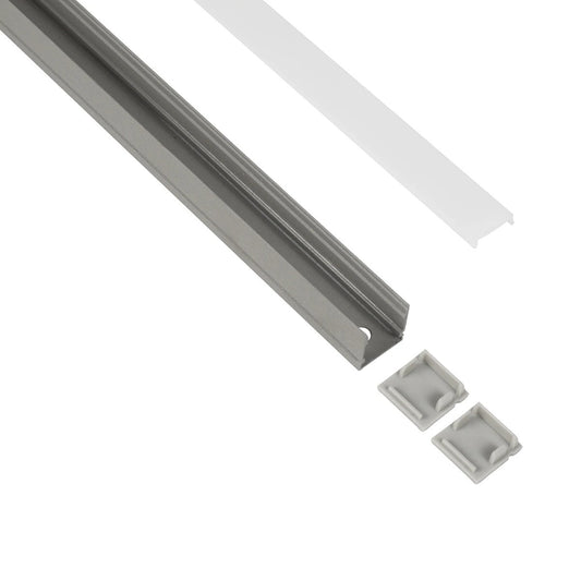ALP-LINEAR GLOWTRACK 61798-3M Επιφανειακό Προφίλ Αλουμινίου με Λευκό Γαλακτερό Πατητό Κάλυμμα για Ταινίες LED IP20 - Γκρι Ανθρακί Ματ - Μ30 x Π2 x Υ2cm - Πακέτο 5 Τεμαχίων