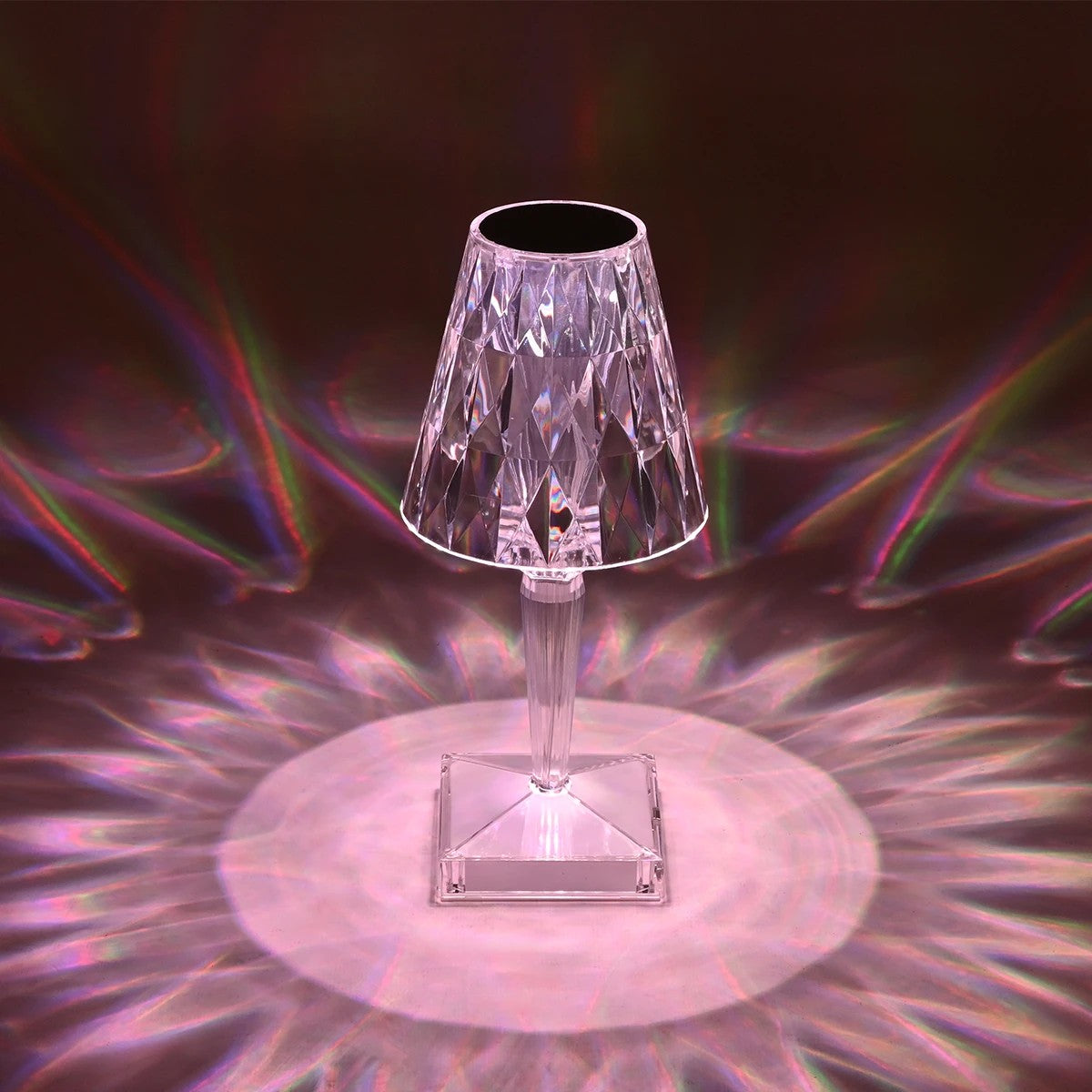 CRYSTAL 62042 Μοντέρνο Επιτραπέζιο Φωτιστικό Πορτατίφ LED 1W 100lm 360° DC 5V USB-C με Επαναφορτιζόμενη Μπαταρία Li-ion 3.7V 1600mAh IP44 Πολύχρωμο RGBW με Χειριστήριο Dimmable - Sanan SMD Chip - Διάφανο - Μ11.5 x Π11.5 x Υ25.5cm