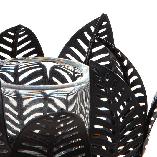Κηροπήγιο Ρεσώ Φύλλο Μοτίφ Μεταλλικό Μαύρο 23x23x12