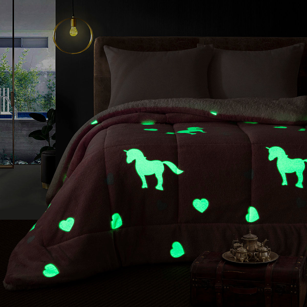 Κουβερτοπάπλωμα Μονό Φωσφοριζέ Glow Art 6272 160x220εκ Ροζ