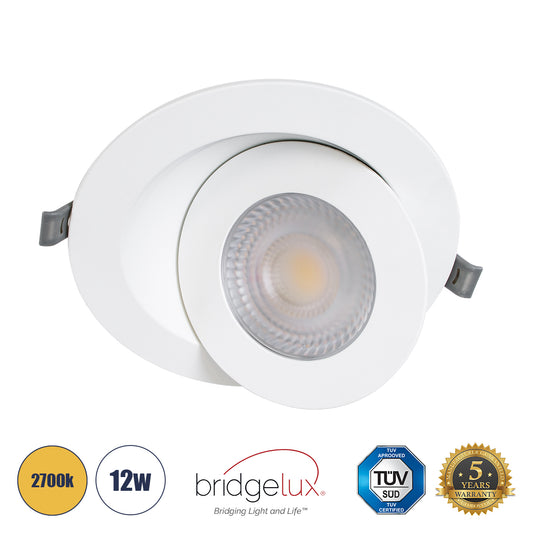 LEXIS JOINT 60989 Χωνευτό LED Κινούμενο Spot Downlight 12W 1140lm 45° AC 220-240V IP44 Φ15.8cm x Υ4.1cm - Στρόγγυλο - Λευκό - Θερμό Λευκό 2700K - Bridgelux Chip - TÜV Certified Driver