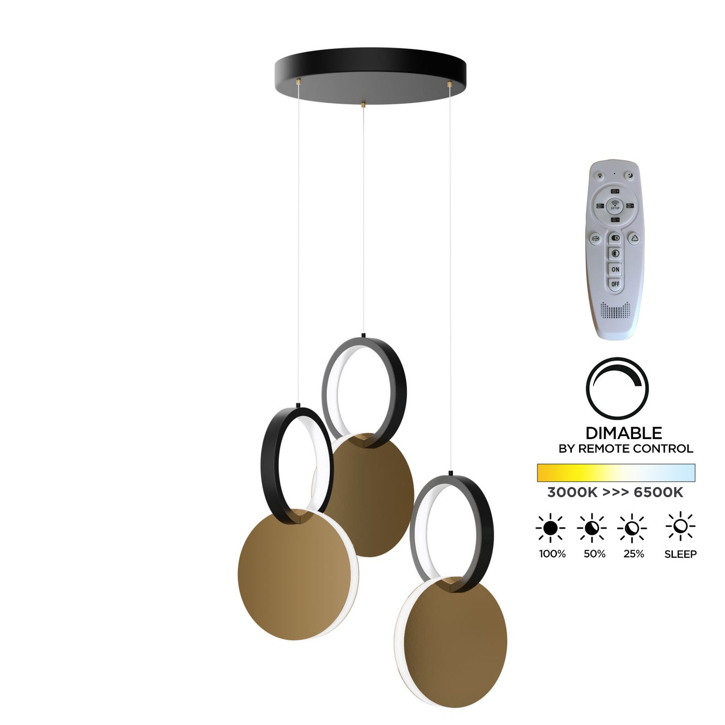 Φωτιστικό Κρεμαστό Symmetric 1E LED 45W Χρυσό-Μαύρο Φ25x120