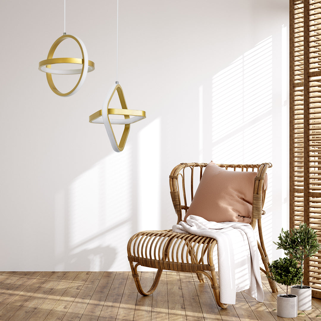 ALICE 61057 Modern LED Pendant Ceiling Light 20W 2400lm 300° AC 220-240V IP20 Dimmable White CCT with On/Off 2700K/4500K/6000K - Lumileds SMD Chip - Brushed Gold - L25 x W22 x H25