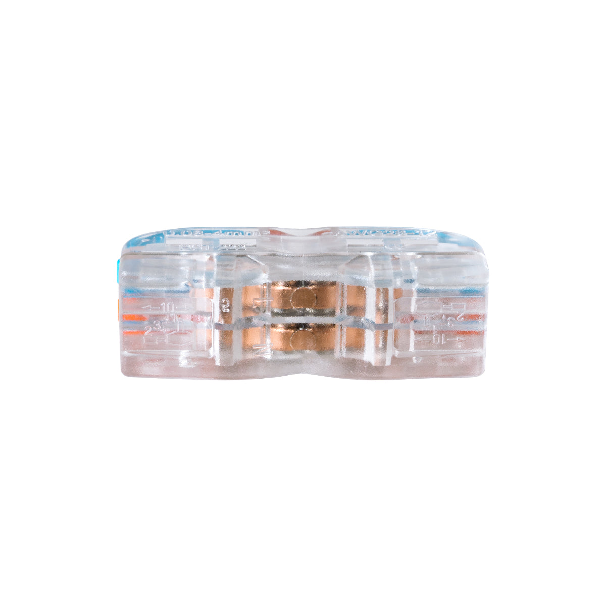 FAST-CONNECT 69907 Διπλή Κλέμα Ταχείας Σύνδεσης & Διακλάδωσης Καλωδίων - 2 x Είσοδοι & 2 x Έξοδοι με Συμβατή Διατομή Καλωδίων 0.08mm² έως 2.5mm² - 250V/4KV 32A Max - Μ2 x Π4 x Υ1.5cm - Διάφανο με Πορτοκαλί & Μπλε - Πακέτο 5 Τεμαχίων