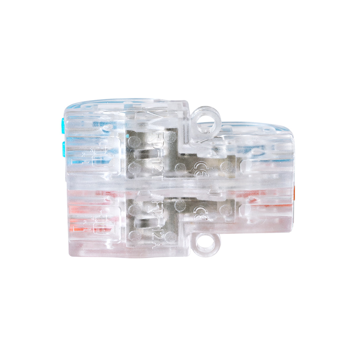 FAST-CONNECT 69909 Διπλή σε Τετραπλή Κλέμα Ταχείας Σύνδεσης & Διακλάδωσης Καλωδίων - 2 x Είσοδοι & 4 x Έξοδοι με Συμβατή Διατομή Καλωδίων 0.08mm² έως 2.5mm² - 250V/4KV 32A Max - Μ2.6 x Π4 x Υ1.5cm - Διάφανο με Πορτοκαλί & Μπλε - Πακέτο 5 Τεμαχίων