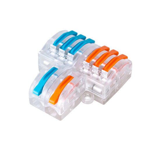 FAST-CONNECT 69910 Διπλή σε Εξαπλή Κλέμα Ταχείας Σύνδεσης & Διακλάδωσης Καλωδίων - 2 x Είσοδοι & 6 x Έξοδοι με Συμβατή Διατομή Καλωδίων 0.08mm² έως 2.5mm² - 250V/4KV 32A Max - Μ3.6 x Π4 x Υ1.5cm - Διάφανο με Πορτοκαλί & Μπλε - Πακέτο 5 Τεμαχίων