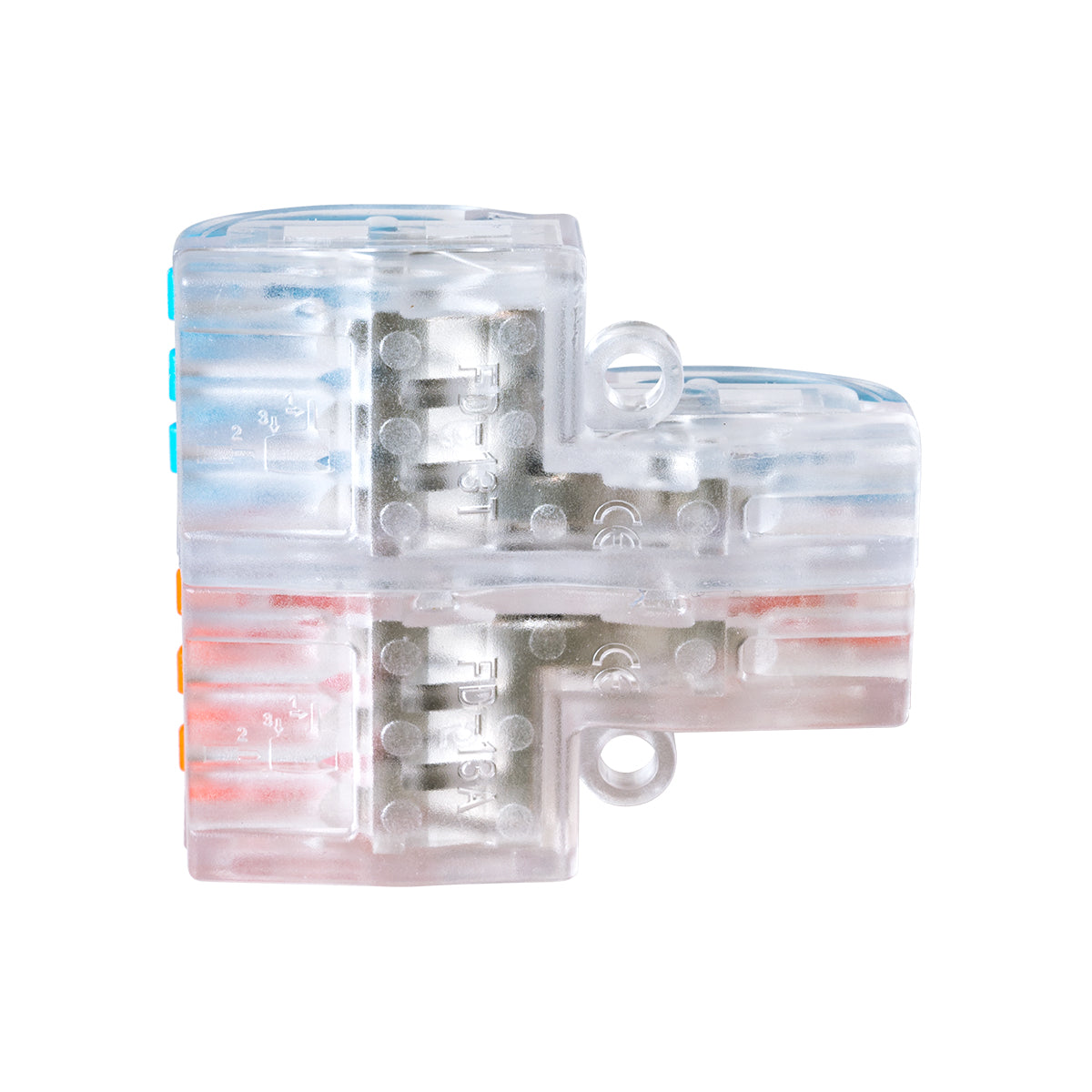 FAST-CONNECT 69910 Διπλή σε Εξαπλή Κλέμα Ταχείας Σύνδεσης & Διακλάδωσης Καλωδίων - 2 x Είσοδοι & 6 x Έξοδοι με Συμβατή Διατομή Καλωδίων 0.08mm² έως 2.5mm² - 250V/4KV 32A Max - Μ3.6 x Π4 x Υ1.5cm - Διάφανο με Πορτοκαλί & Μπλε - Πακέτο 5 Τεμαχίων